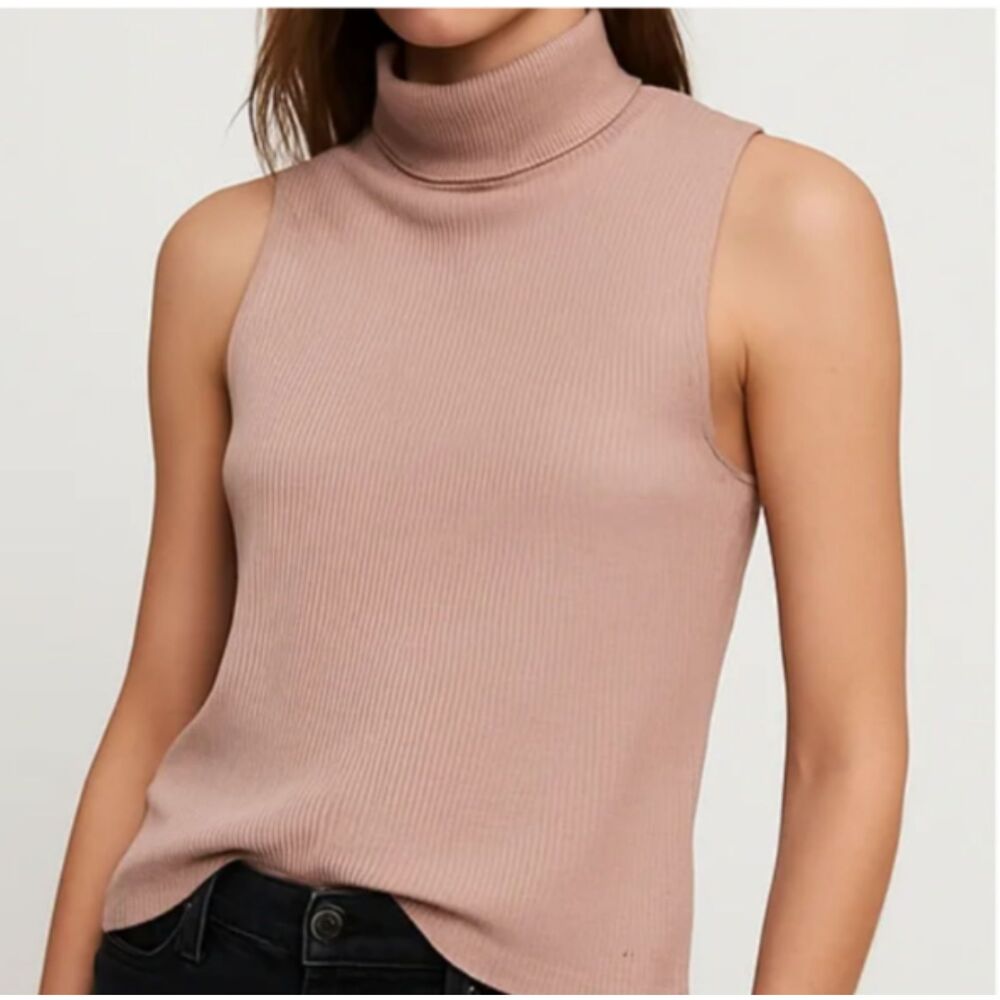 AllSaints Bec Roll Neck Sleeveless Tank Top Mauve Pink Size 10